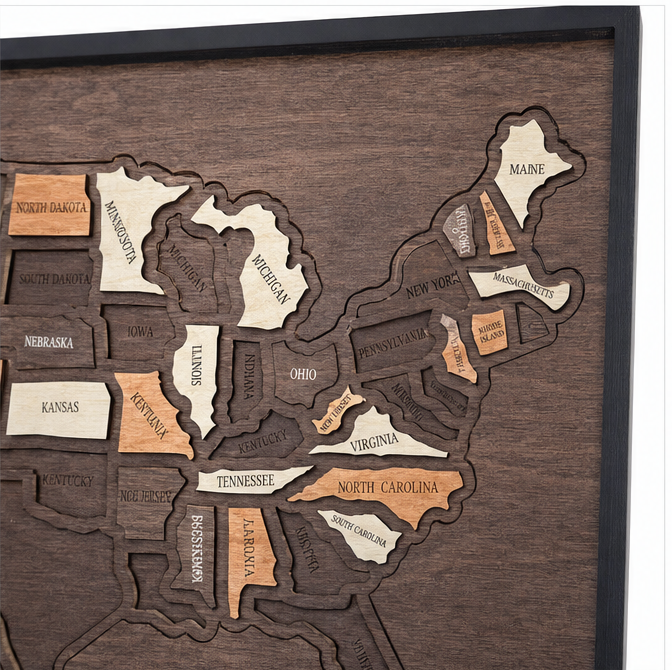 Wanderoak – Wooden USA Travel Map with 3D State Pieces