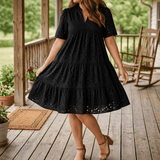 Wearbella – Flowy V-Neck Eyelet Dress for Curvy Fit