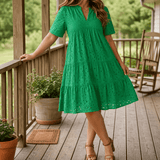 Wearbella – Flowy V-Neck Eyelet Dress for Curvy Fit