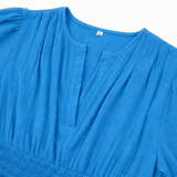 Willowen – V-Neck Tiered Midi Dress with Pockets, Short Sleeve, Ruched Waist