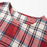Wrenfield – Plaid Round Neck Blouse with Cuffed Sleeves