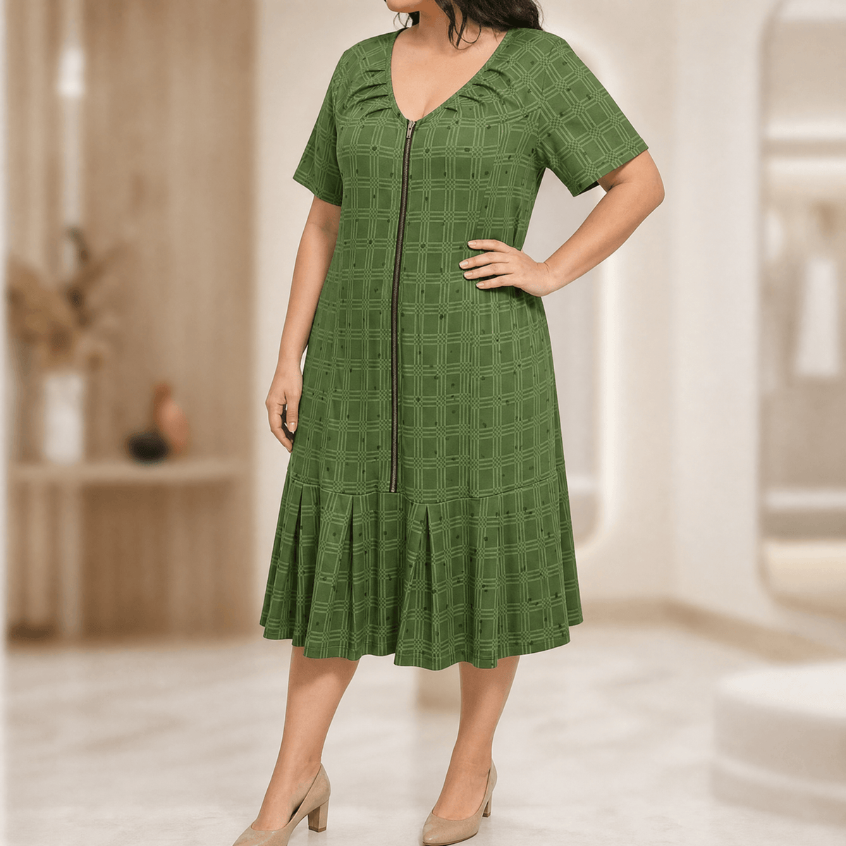 Zippella – Women's Zip-Front Midi Dress