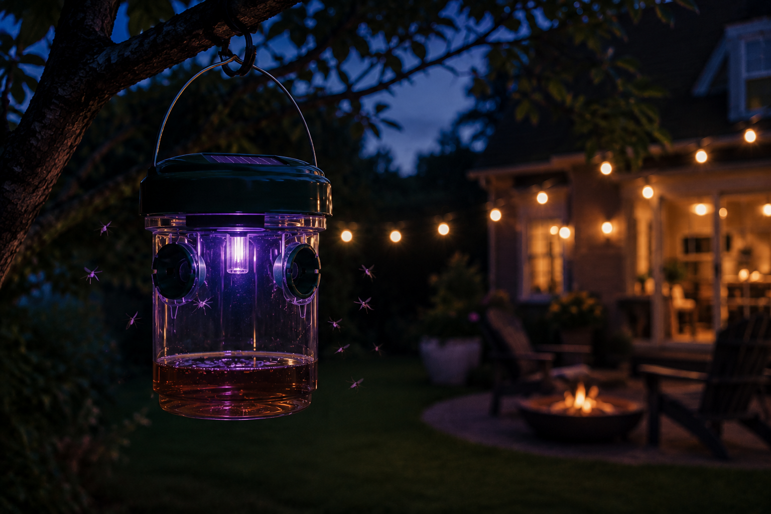 BiteShield mosquito trap generating BioLure attraction at night